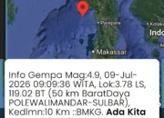 Gempa Magnitudo 4,9 Guncang Barat Daya Polewali Mandar, BMKG: Berpusat di Kedalaman 10 Kilometer dan Tidak Berpotensi Tsunami